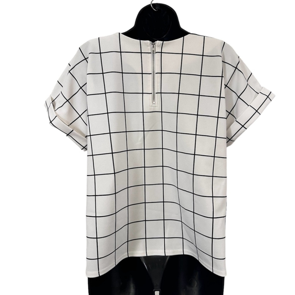 Melloday Plaid White Black Grid Top Blouse Small - Picture 8 of 12